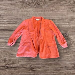 Carole Wren Orange Linen Blend Open Front Blazer Jacket Size Medium